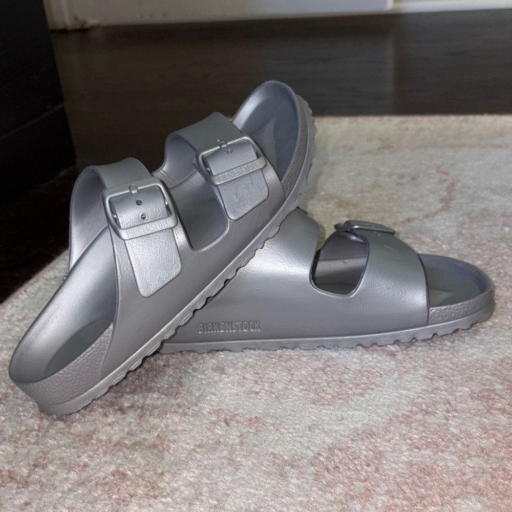 Birkenstock EVA Metallic Gray Slides